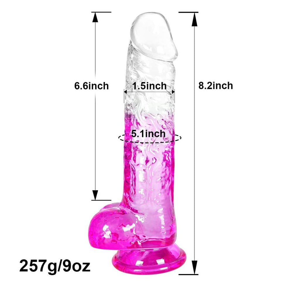 Clear Purple Suction Cup Dildo - 8.2 '' Flexible Big Realistic Dildo with Curved Shaft & Balls for G-Spot & Anal Stimulation - A