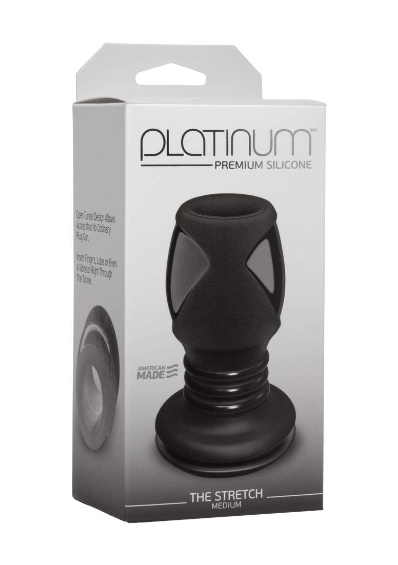 Doc Johnson Platinum Premium Silicone - The Stretch - Hollow Butt Plug - Medium - Black