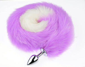 Ooiixx Butt Plug Fox Tail Cosplay Anal Plug Anal Butt Plug Adult Sex Toys for Beginner Women Men Couple (31 '' Purple-White)