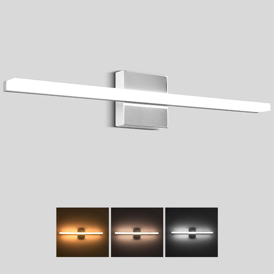 Amansour Led Bathroom Vanity Light 24In 12W Adjustable Temperature (3000K, 4000K, 5000K) Mirror Lighting Fixture Chrome Modern I