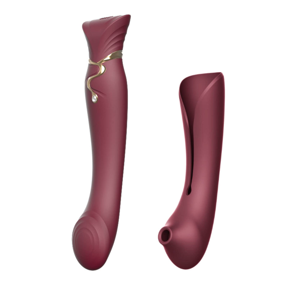 Zalo Queen Set G-Spot Pulsewave Vibrator With Suction Sleeve | Waterproof Sex Toy With 8 Vibration Modes 8 Pulse-Wave Modes | Usb Rechargeable Battery | 1-Year Warranty | Wine Red