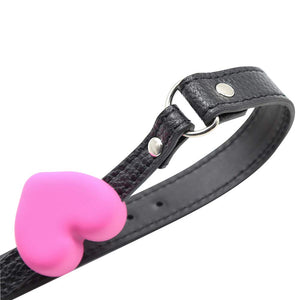 Silicone Mouth Gag, Heart Shaped Muzzle Adjustable Bondage Leather Strap On SM Adult Sex Toy for Couple Lover