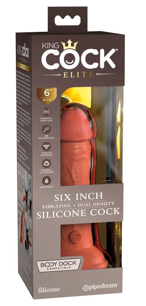 King Cock Elite 6 Vibrating Silicone Dual Density Cock - Tan