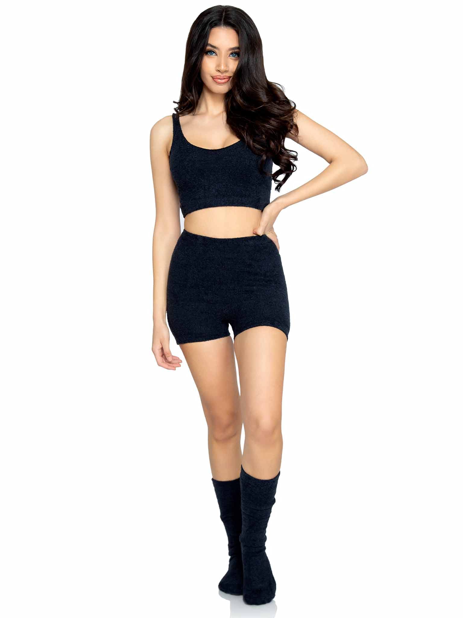 3 Pc Ultra-Soft Cozy Knit Crop - Sml/Med / Black