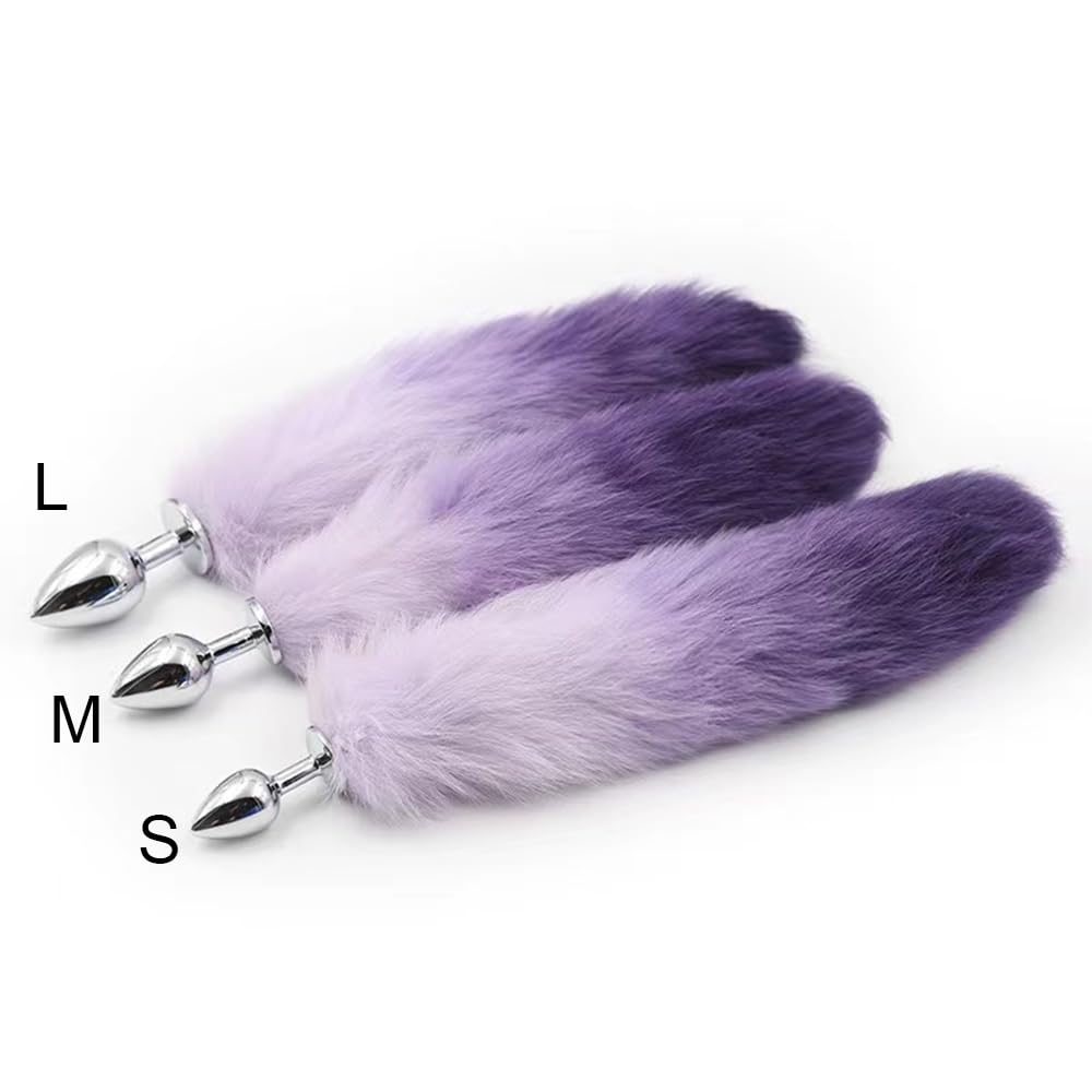 OOIIXX Anal Plug with Sexy Tail for Cosplay, Adult Sex Toys of Stainless Steel Anal Plug (Purple, Small)