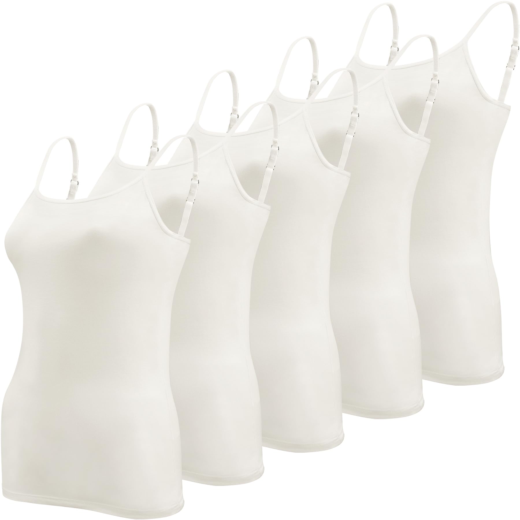 BQTQ 5 Pcs White Camisoles for Women Spaghetti Strap Basic Camisole Tank Tops, M