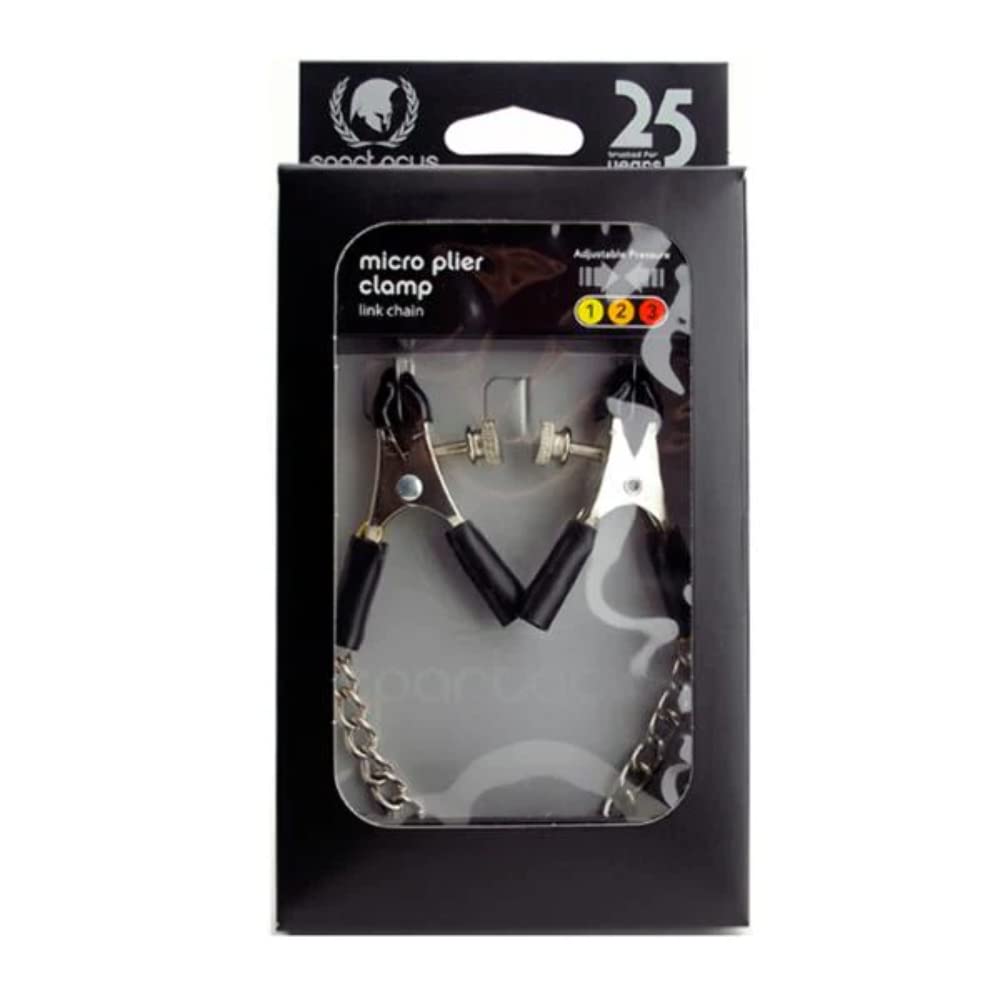 Spartacus Adjustable Micro Plier Nipple Clamps with Link Chain, Silver