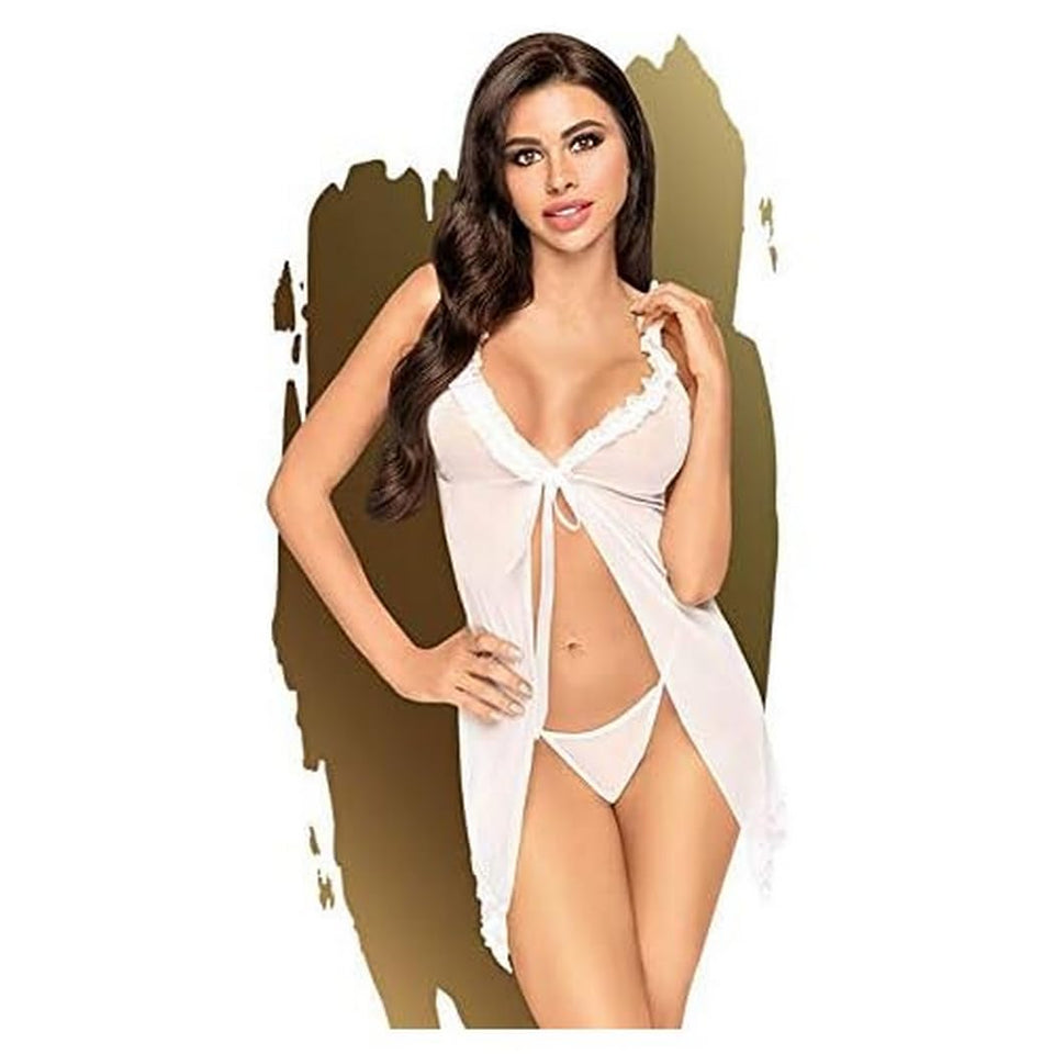 Penthouse After Sunset Ruffle Baby Doll With Thong-White L/Xl-Boxed