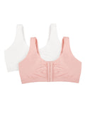 Fruit of the Loom Womens Front Close Builtup Sports Bra, White/Blushing Rose 2-Pack, 40
