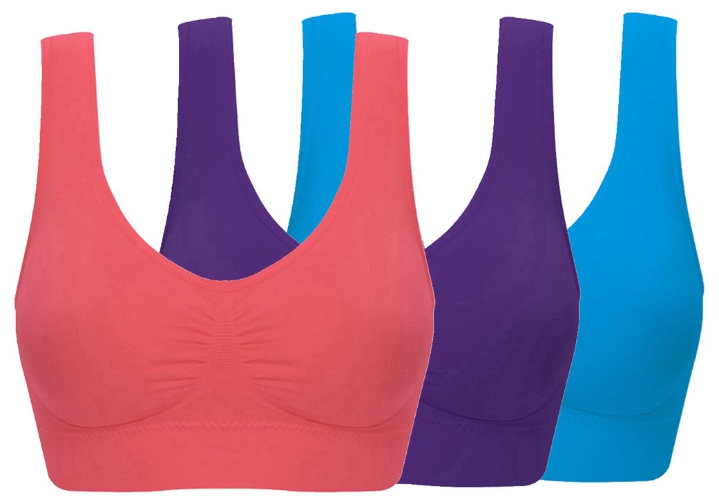 ohlyah Womens Seamless Wire-Free Bra with Removable Pads Pack of 3 L