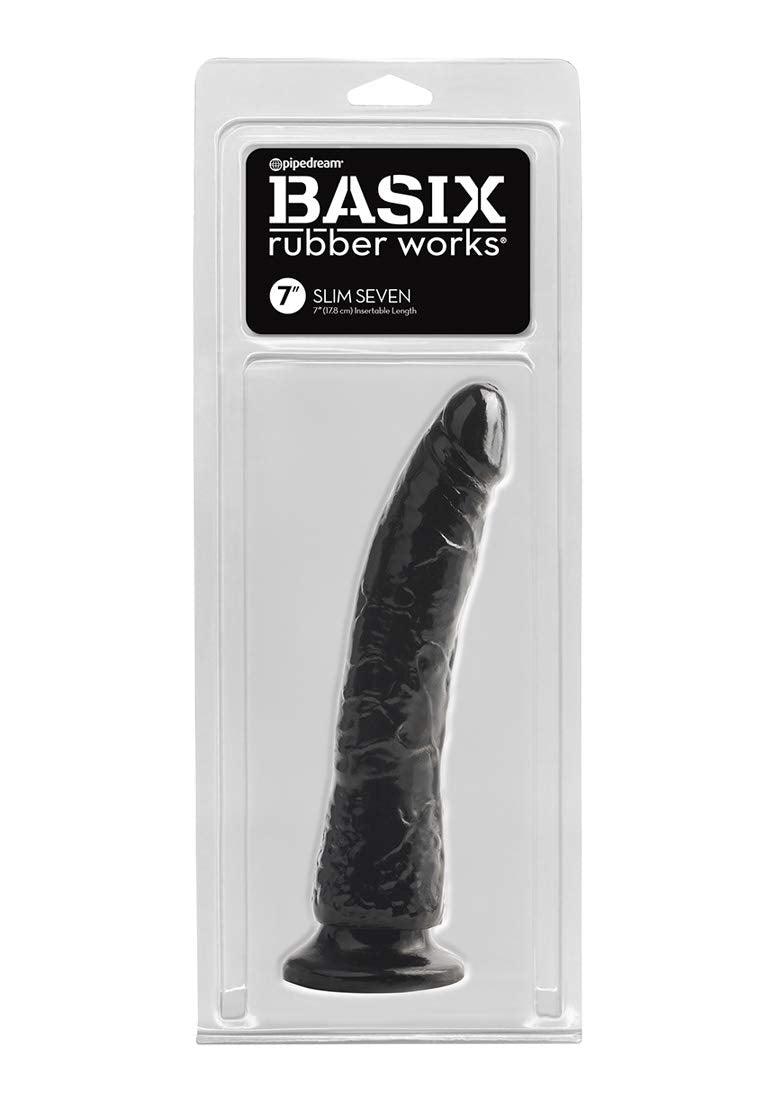 Basix Rubber Works Slim 7-Inch Dong with Suction Cup Black
