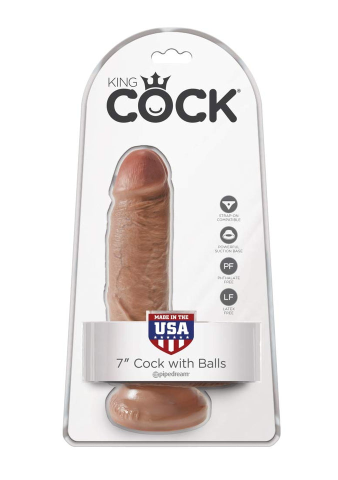 King Cock 7In Cock With Balls - Tan