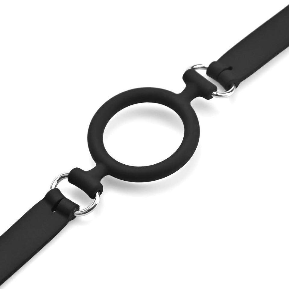 Open Mouth Gag with Padlock Adjustable Oral Sex Leather Strap On Silicone O-Ring Muzzles Restraints for Men Women