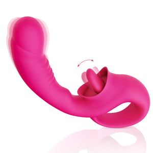 Clitoral Licking G Spot Vibrator, Realistic Dildo Clitoralis Stimulator for Women with 10 Licking & Vibrating Modes, Strapless S