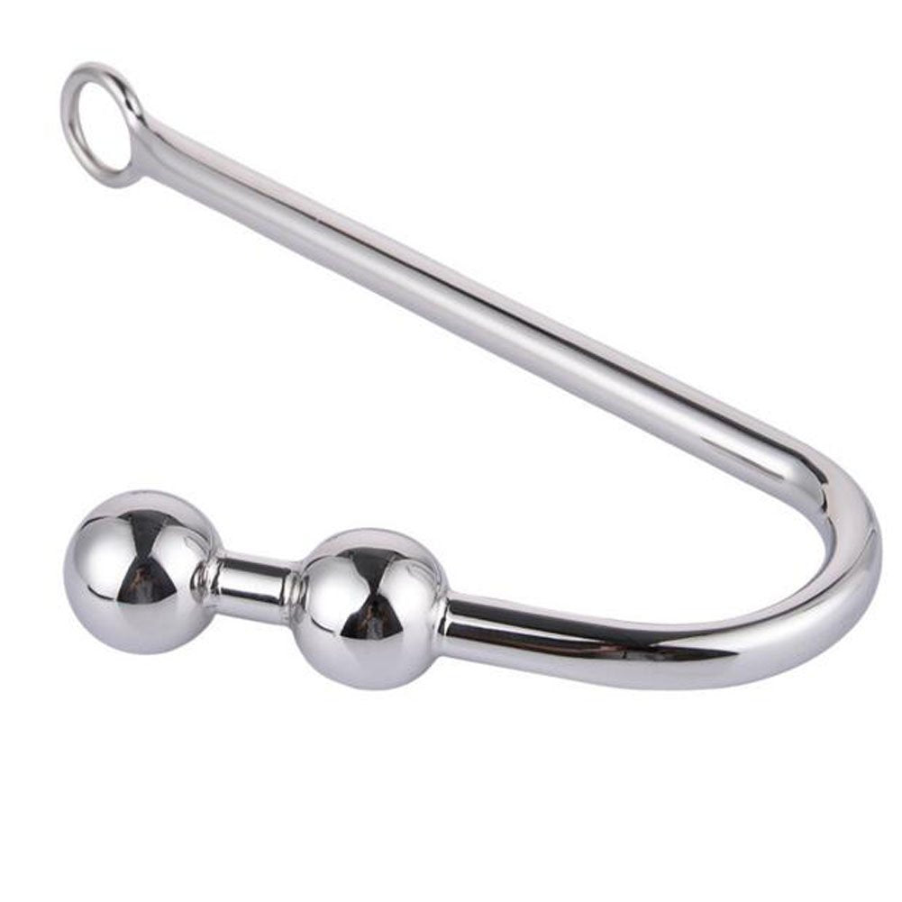 Anal Hook, Stainless Steel Double Balls Rope Hook with Ring, Bondage Fetish Toy for Unisex Adult