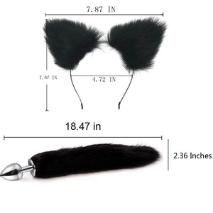OOIIXX Anal Plug with Sexy Tail for Cosplay, Adult Sex Toys of Stainless Steel Anal Plug (Black Kit, Large)