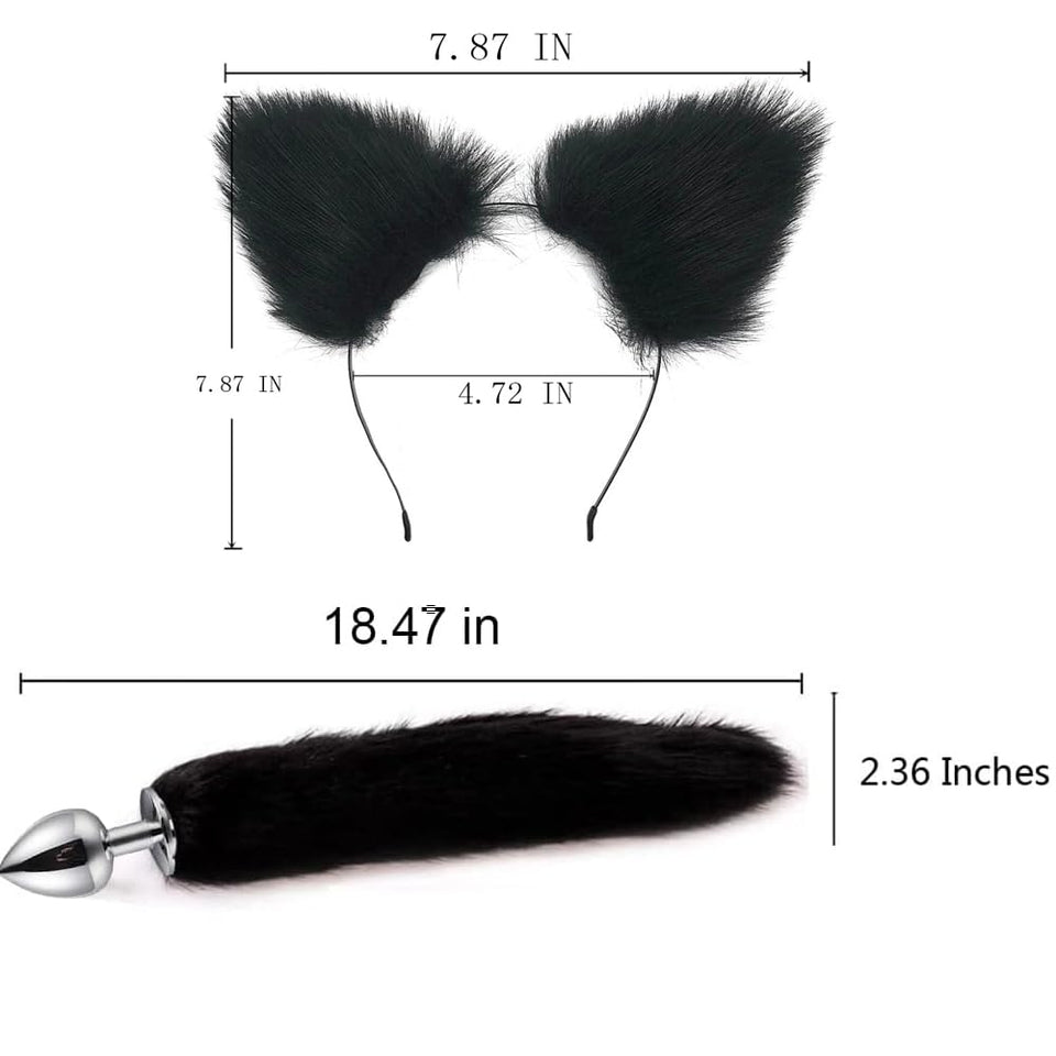 OOIIXX Anal Plug with Sexy Tail for Cosplay, Adult Sex Toys of Stainless Steel Anal Plug (Black Kit, Large)