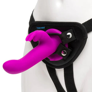 Happy Rabbit Silicone Rechargeable Vibrating Strap On Harness Set - Purple