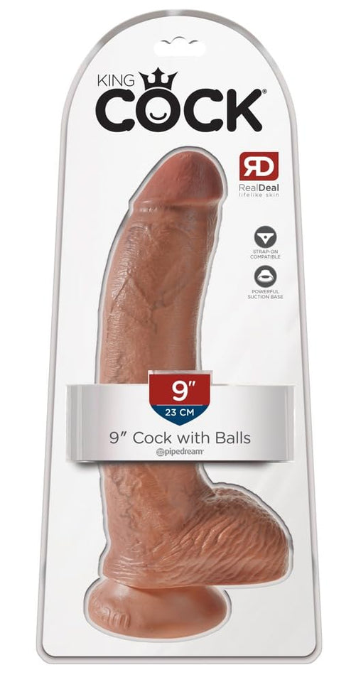 King Cock 9In Cock With Balls - Tan