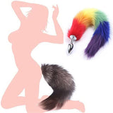 Ooiixx Butt Plug Fox Tail Cosplay Anal Plug Anal Butt Plug Adult Sex Toys for Beginner Women Men Couple (18 '' Rainbow-1)