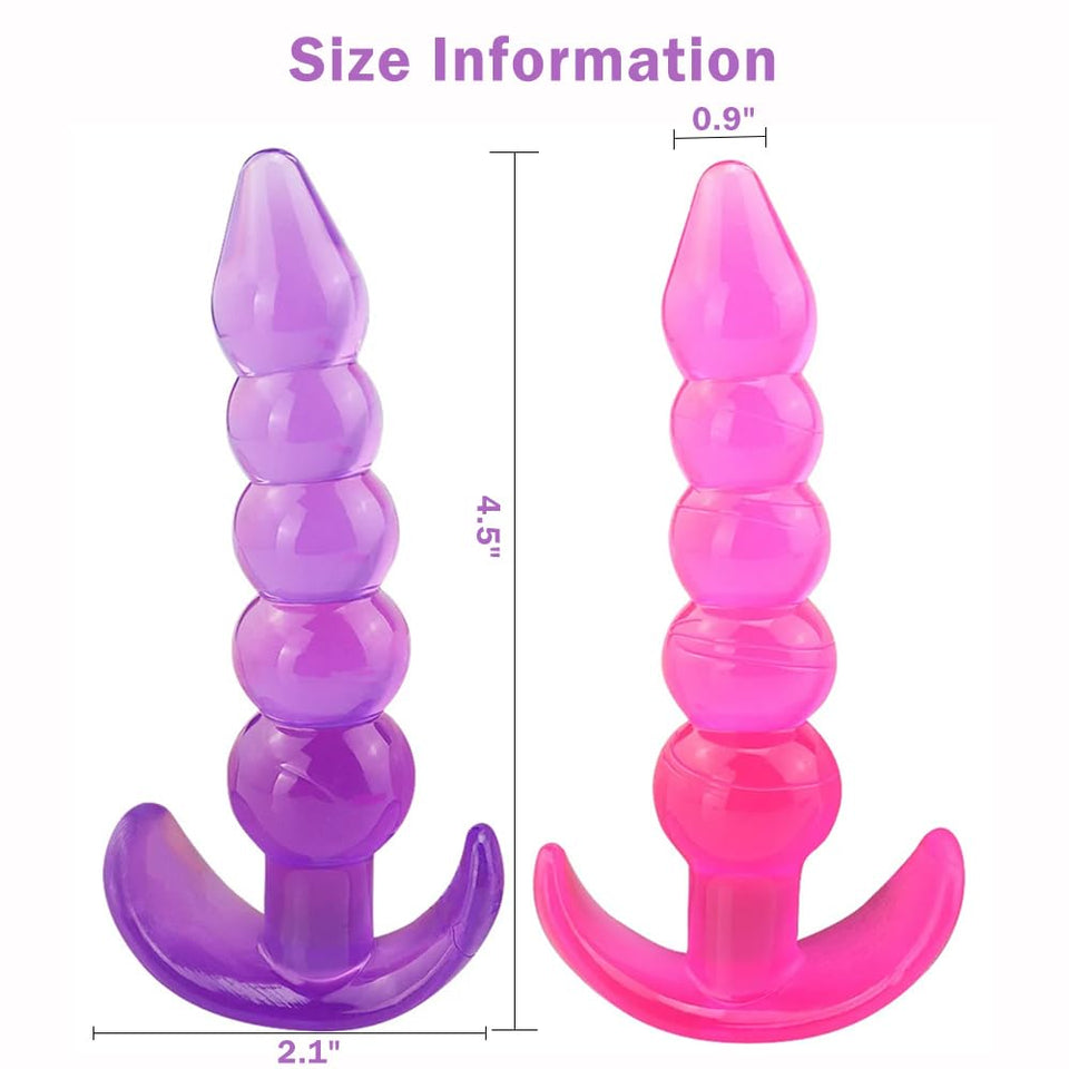 Butt Plugs, 2 Pcs Anal Training Kit Soft Jelly Anal Plug G-spot Prostate Massager Anus Trainer for Adult Masturbation SM Beginne