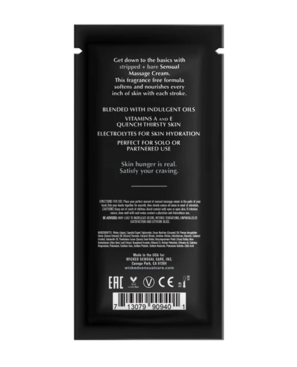 Wicked Sensual Massage Cream-Stripped  Bare Unscented 10Ml Foil