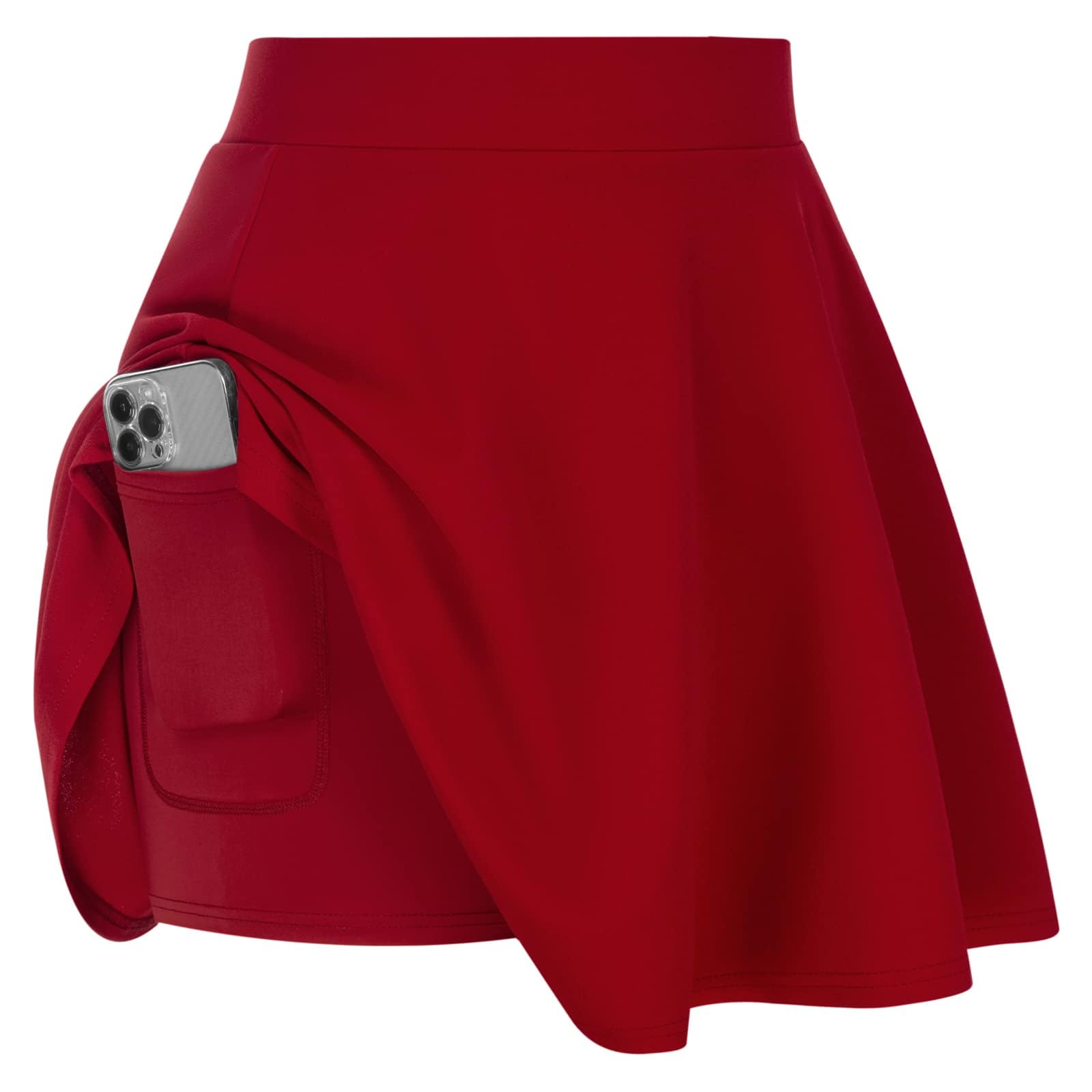 Hanna Nikole Women Plus Size Skater Skirts Velma Costume Pocket High Waist Elastic Lining Versatile Mini Flare Red Skorts 22W