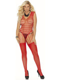 Elegant Moments Crochet Net Bodystockin, Red - One Size-Queen