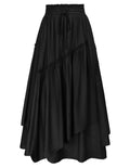 Scarlet Darkness Long Skirts for Women Renaissance Costume Pirate Maxi Skirt Plus Size with Pockets Black S