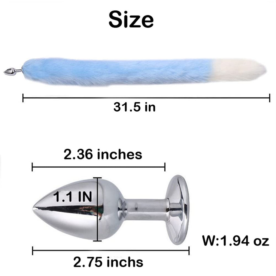 Ooiixx Butt Plug Fox Tail Cosplay Anal Plug Anal Butt Plug Adult Sex Toys for Beginner Women Men Couple (31 '' Blue)