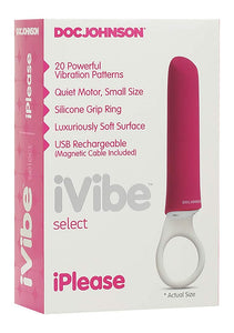 Doc Johnson Ivibe Select - Iplease - Powerful 20 Function Vibrator With Silicone Grip Ring - Quiet Motor, Small Size, Waterproof, Usb Rechargeable - Purple/White