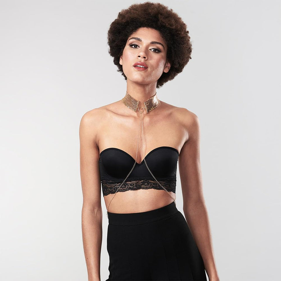 Bijoux Indiscrets Desir Metallique BDSM Collar with Golden Belly Chains for The Waist - Golden Collar Necklace for Girls - Adjus