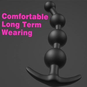 Anal Beads Butt Plug Prostate Massager with Narrow Flared Base and Graduated Beads for Comfortable Long Term Wear Sex Toy for Me