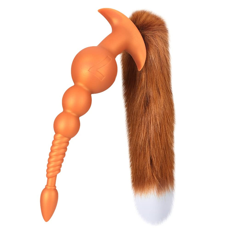 Anal Beads with Removable Foxtail Extra Long Fox Tail Anal Butt Plug Sex Toy Liquid Silicone Anal Plugs Anal Stimulator for Men