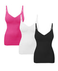 EUYZOU Womens 3PK Tummy Control Shapewear Tank Tops Seamless V-Neck Compression Tank Tops Body Shaper Camisole, Black/White/Rose