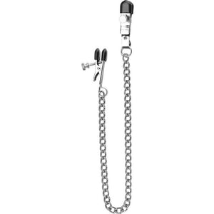 Spartacus Adjustable Broad Tip Nipple Clamps with Loop and Link Chain, Silver