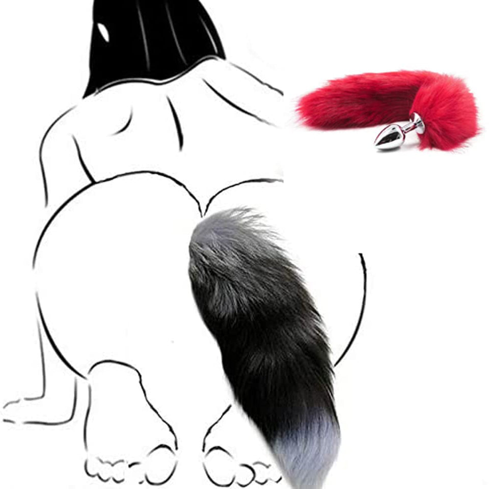 Ooiixx Butt Plug Fox Tail Cosplay Anal Plug Anal Butt Plug Adult Sex Toys for Beginner Women Men Couple (18 '' Red Kit)