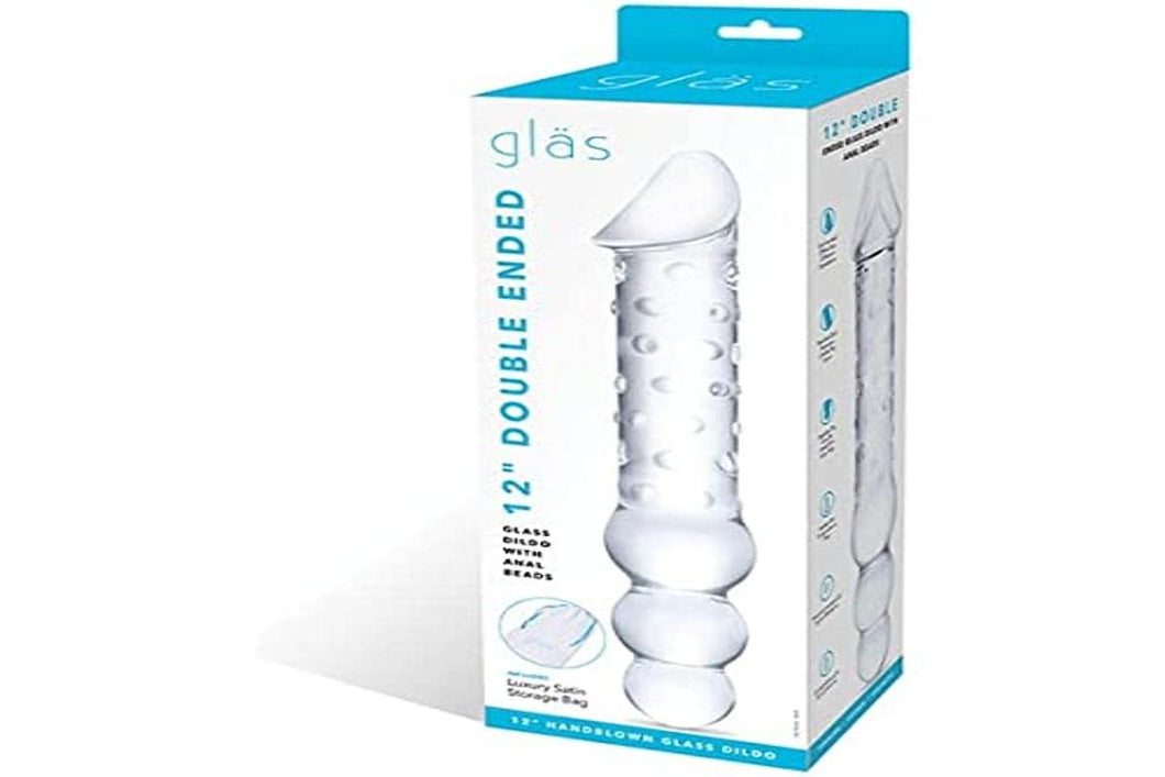 Glas 12In Double Ended Dildo W / Anal Beads