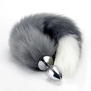 OOIIXX Anal Plug with Sexy Tail for Cosplay, Adult Sex Toys of Stainless Steel Anal Plug (Gray-White, Small)