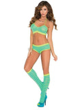 3 Piece Set Striped Cami, Boyshorts, And Knee Highs - Chartreuse - One Size
