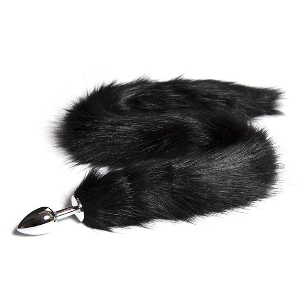 OOIIXX Anal Plug with Sexy Tail for Cosplay, Adult Sex Toys of Stainless Steel Anal Plug (Long Black, Medium)