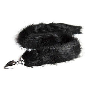 OOIIXX Anal Plug with Sexy Tail for Cosplay, Adult Sex Toys of Stainless Steel Anal Plug (Long Black, Small)