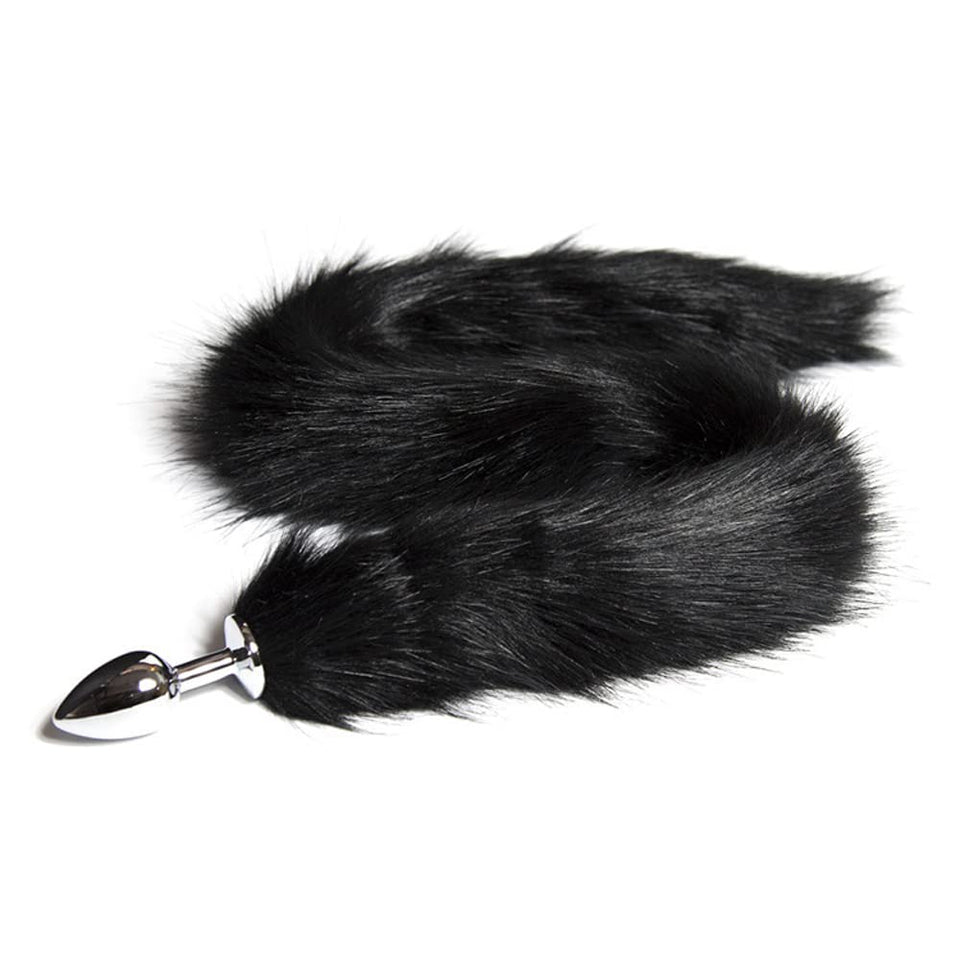 OOIIXX Anal Plug with Sexy Tail for Cosplay, Adult Sex Toys of Stainless Steel Anal Plug (Long Black, Small)
