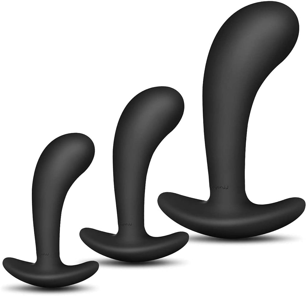 Butt Plug Trainer Kit for Comfortable Long-Term Wear, Pack of 3 Silicone Anal Plugs Training Set with Flared Base Prostate Sex T