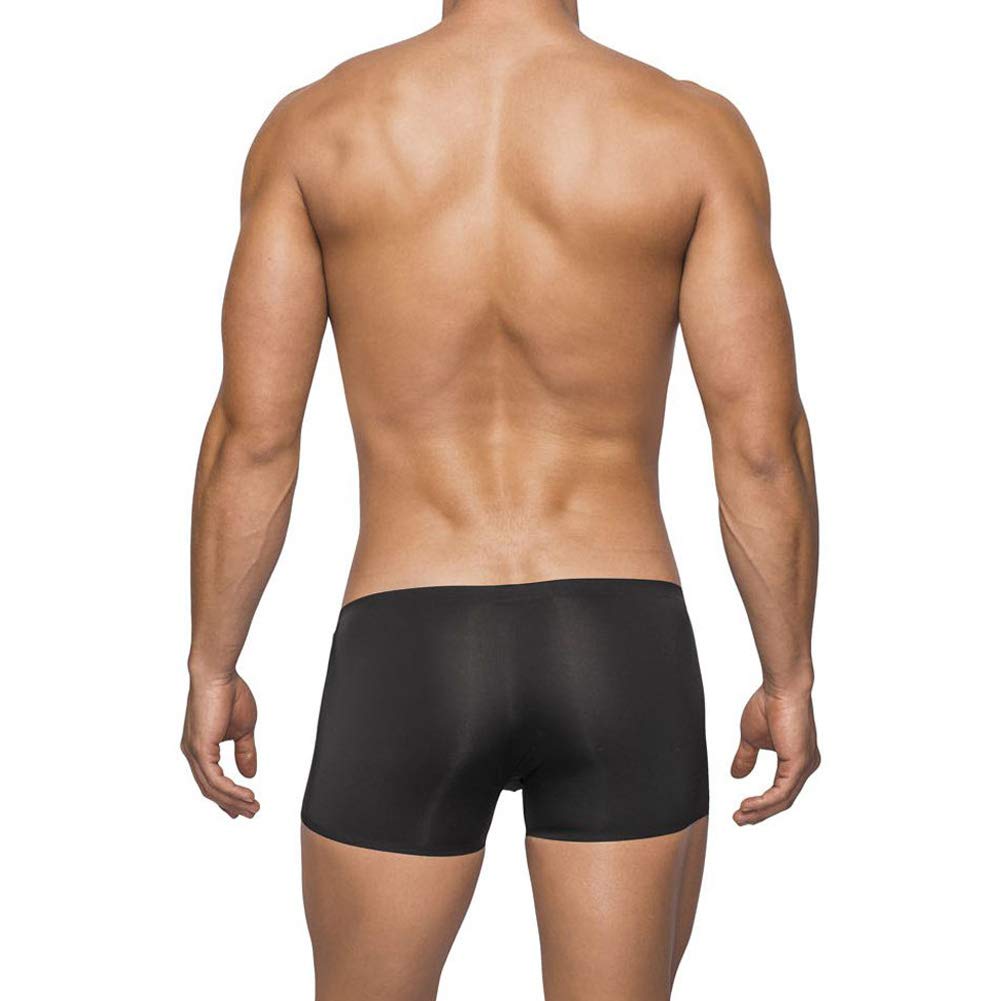 Male Power Seamless Sleek Short W/ Sheer Pouch-Black Medium-Boxed