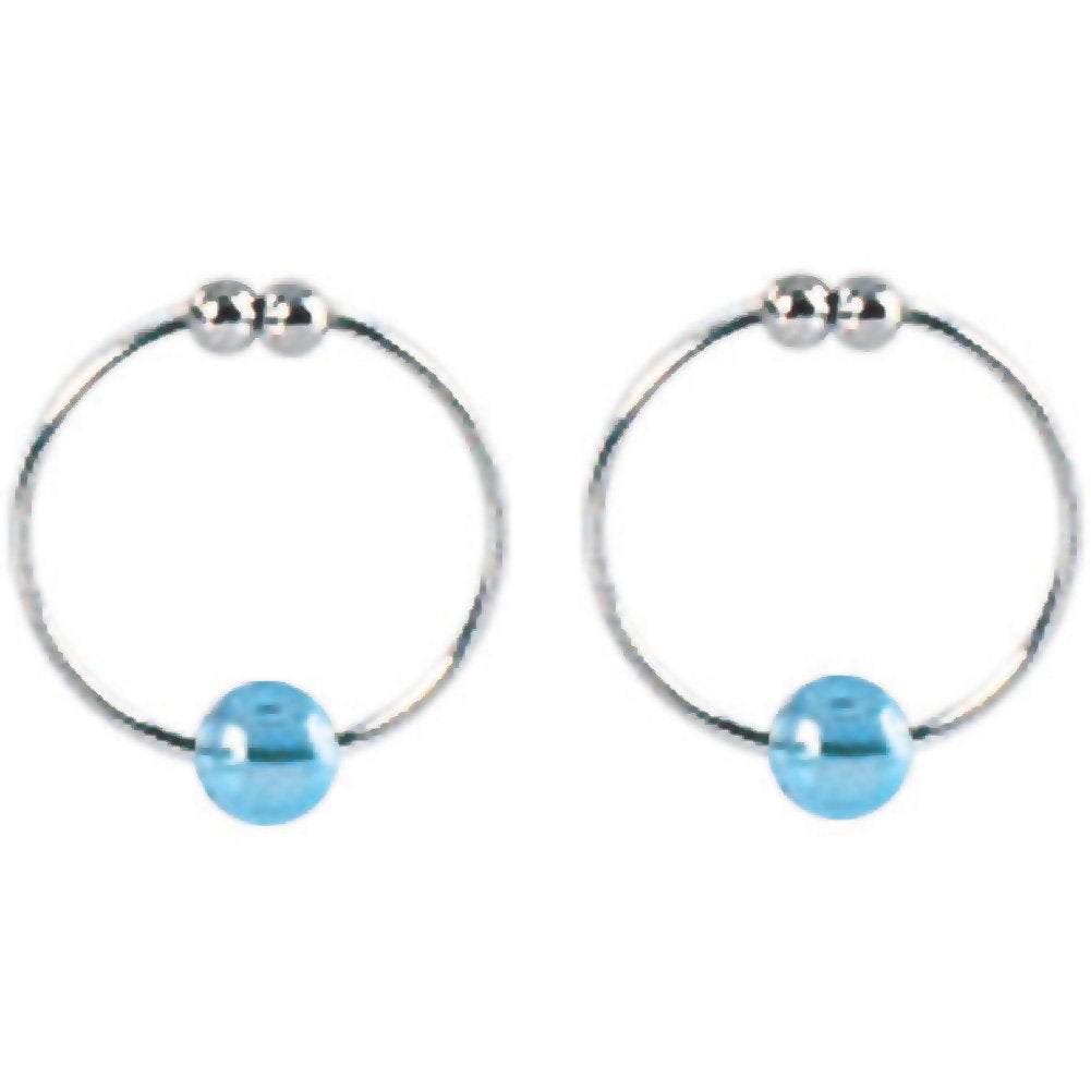 California Exotics Nipple Rings, Silver With Blue Crystal Bead