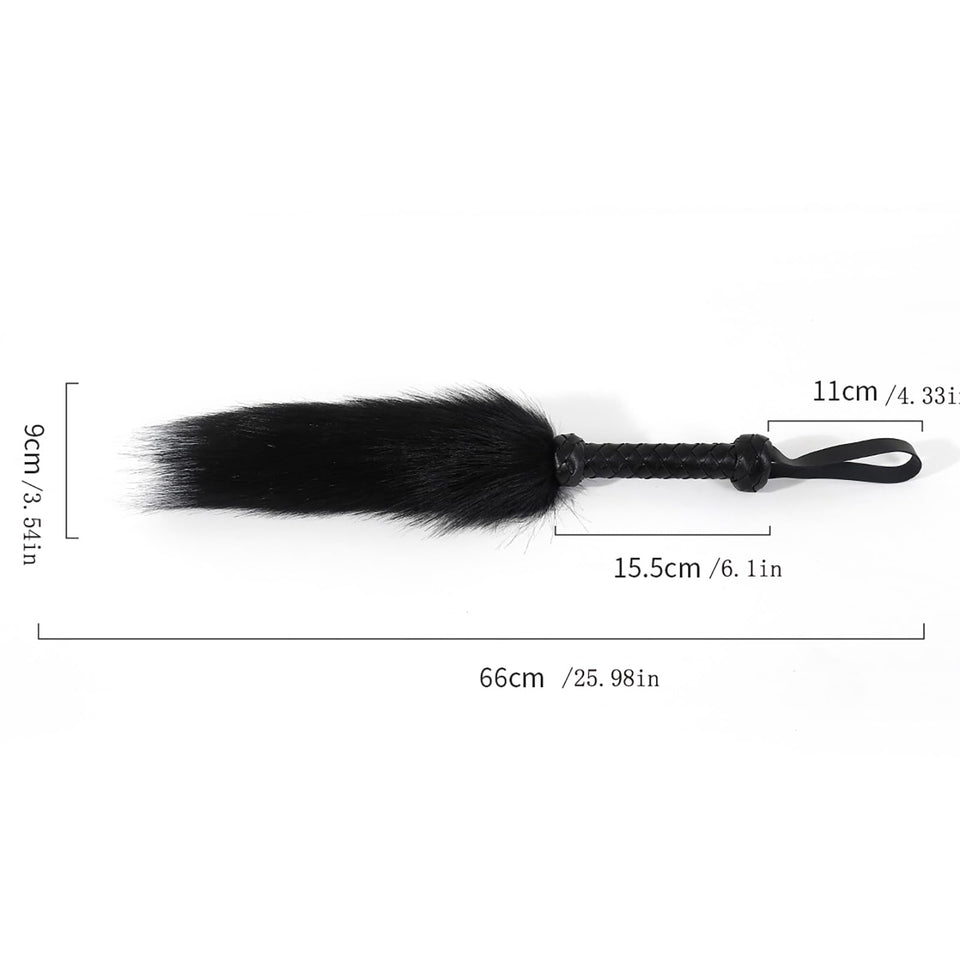 Kutocesy SM Tail Whip Black White Shaggy Couples Leather Whips and Paddle for Adults Sex Play Bedroom Feather Tickler Women