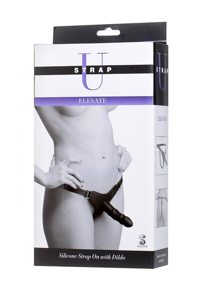 Strap U Elevate Silicone Strap On With Dildo, Black, (Ae101)