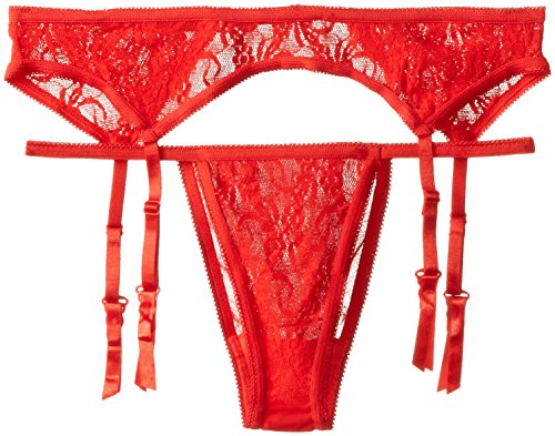 Lace Garter Belt And Thong - Q/S - Red
