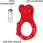 Doc Johnson Love Ring - Jellie Cock Ring With Clit Bumper & Quiet 7 Function Vibrating Bullet - Ruby Red